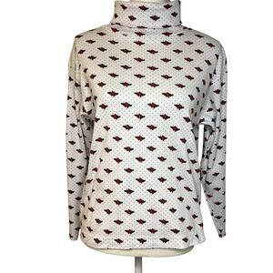 Idioms Holiday Christmas Red Poinsettias Long Sleeve Shirt Top MEDIUM Polka Dot